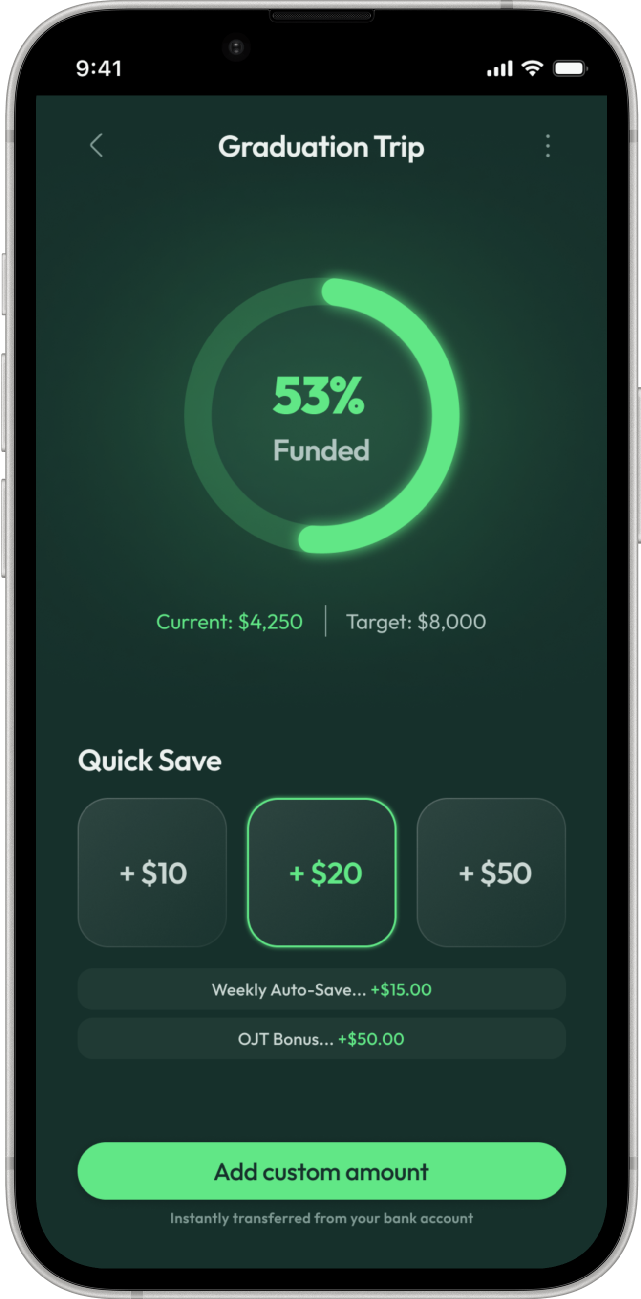 Aura Finance goal detail screen